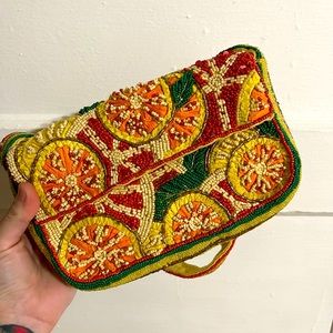 Anthropologie beaded fruit clutch/ tote